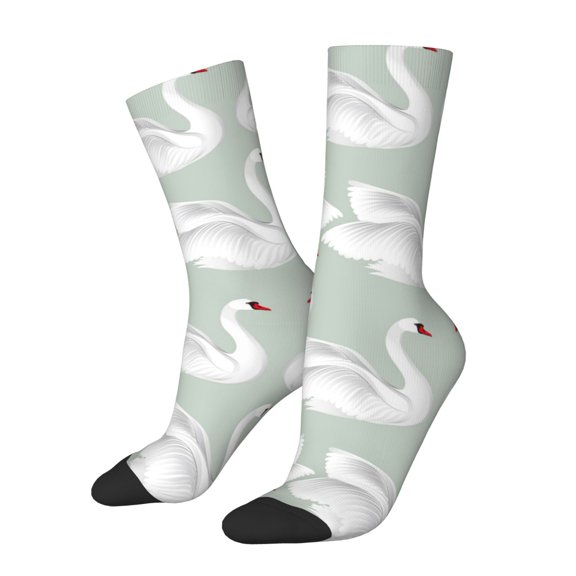 Hirioo White Birds Pattern Adult Middle Tube Socks Breathable Sock Non-Pilling,Contrasting Color Design