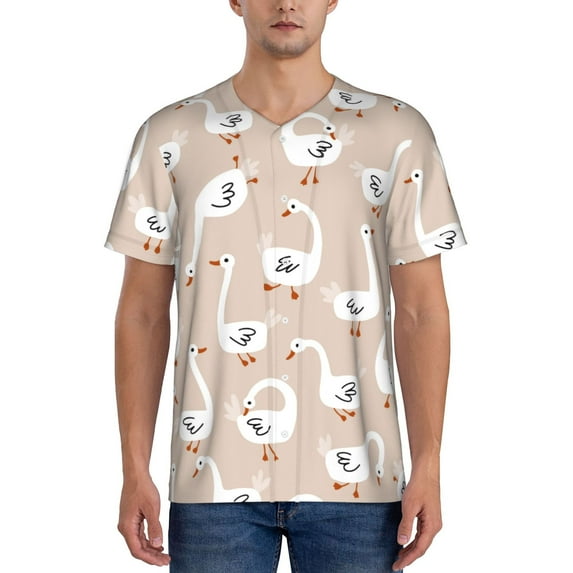 Hirioo White Goose for Men's Baseball T-shirt Shirts Short Sleeve Casual Summer Button Stretch T Shirts,Size S-4XL-Large