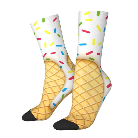 Hirioo White Ice Cream Pattern Adult Middle Tube Socks Breathable Sock Non-Pilling,Contrasting Color Design