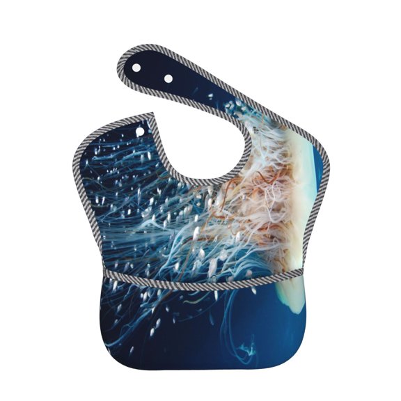 Hirioo White Jellyfish Dansing in the Ocean for Baby Waterproof Pocket Bib Adjustable Closed for Babies Toddlers with Large Pocket 6-24Months