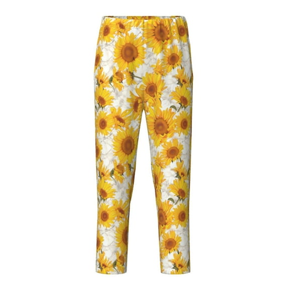 Hirioo White Marble Pattern Sunflower for Teenagers' Pajama Pants Womens Lounge Pants with Pockets Pj Bottoms Pants for Men-Medium