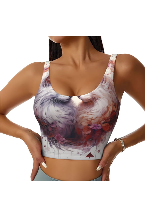 White Red Cat Couple for Women's Sports Vest with Full-Print Design, Stretchy Fabric and Removable Pads-XX-Large
