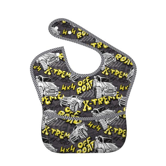 Hirioo White Retro Off-Road Vehicle for Baby Waterproof Pocket Bib Adjustable Closed for Babies Toddlers with Large Pocket 6-24Months