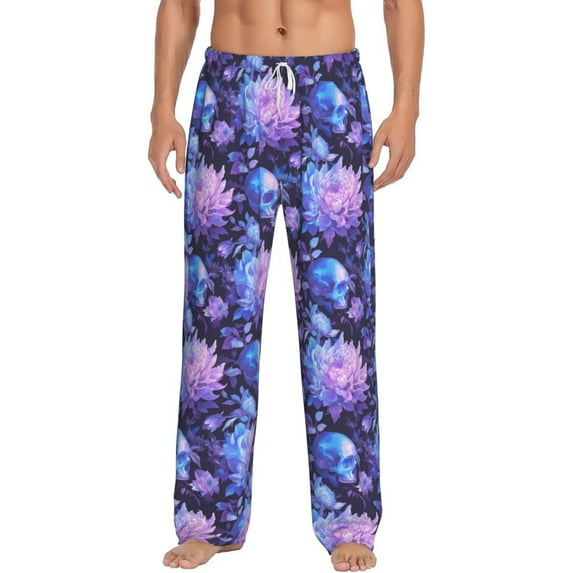 Hirioo White Skull Flower for Men's PJ Pajama Pants Sleep Pants Men's Home Trousers with Pockets,S-3XL-Small