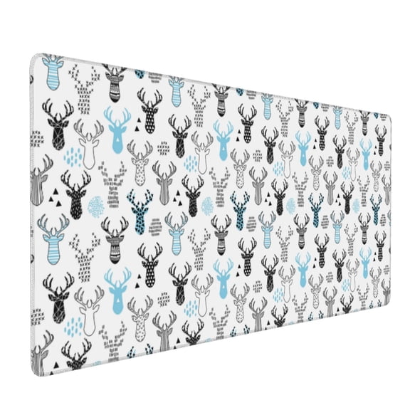 Hirioo Winter Art Blue and Black Moose for Mouse Pad ,Anti-Slip Base, Durable Stitched Edges, Perfect for Gaming, Office, and Home Use,16x35.5in