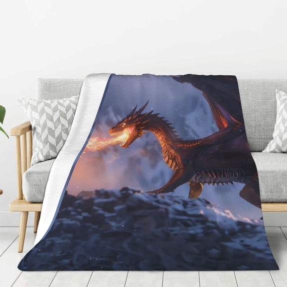 Hirioo Winter Fire Dragon for Flannel Blanket, Cozy and Warm Throw for Bed or Couch ,Perfect for All Seasons-40"x30"