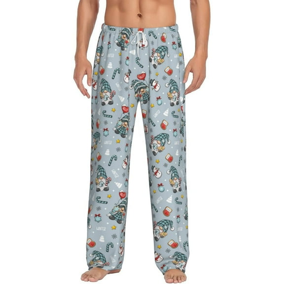 Hirioo Winter Gnome And Snowman for Men's PJ Pajama Pants Sleep Pants Men's Home Trousers with Pockets,S-3XL-Medium