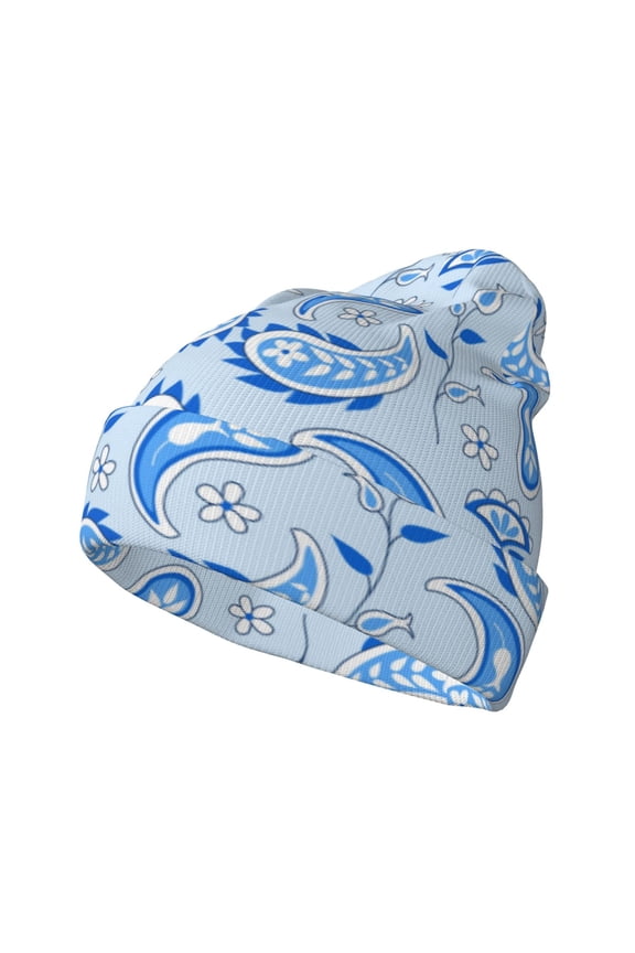 Winter Paisley Pattern for Men's Knit Cuffed Beanie for Outdoor Activities Unisex