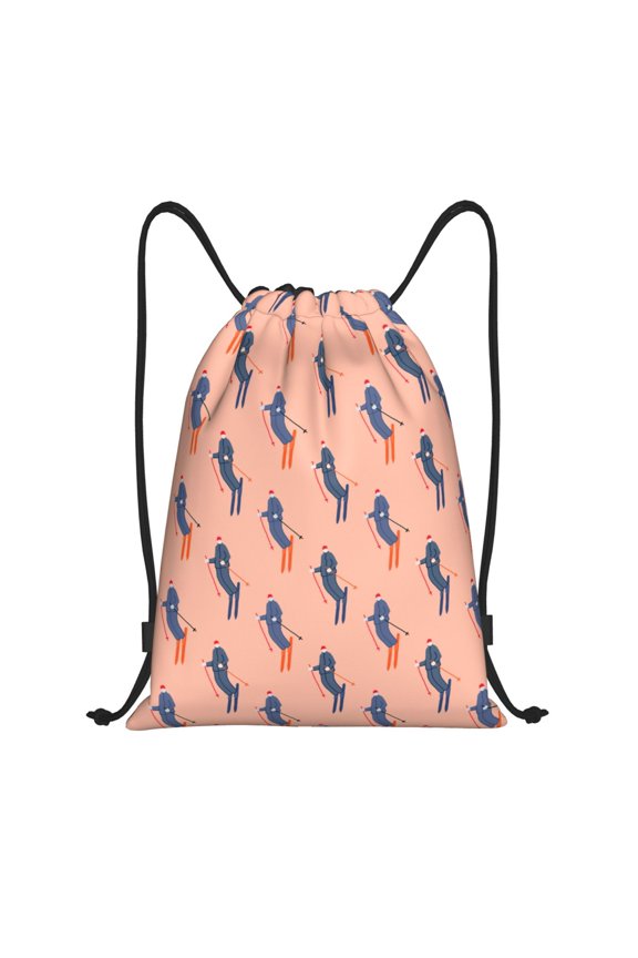Winter Skiing Adventure Print Drawstring Backpack Bag Sport Versatile Sports Backpack for Gym, Travel, Swimming, Beach