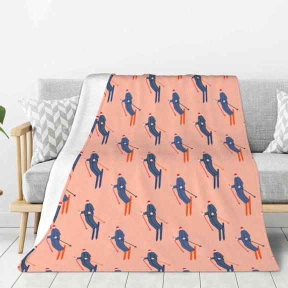 Hirioo Winter Skiing Adventure for Flannel Blanket, Cozy and Warm Throw for Bed or Couch ,Perfect for All Seasons-80"x60"