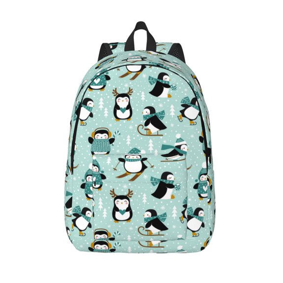 Hirioo Winter Skiing Penguin Canvas Backpack, Durable Travel Backpack with Multiple Compartments,Large Capacity, Backpack for School, Hiking, Work