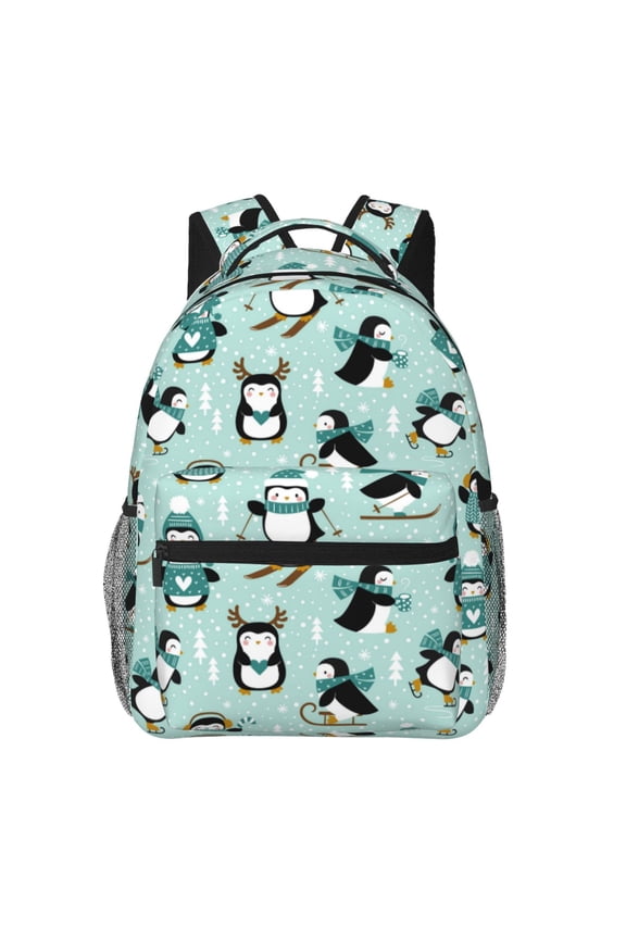 Winter Skiing Penguin Print Laptop Backpack Lightweight Casual Travel Daypack for College Workplace Travel