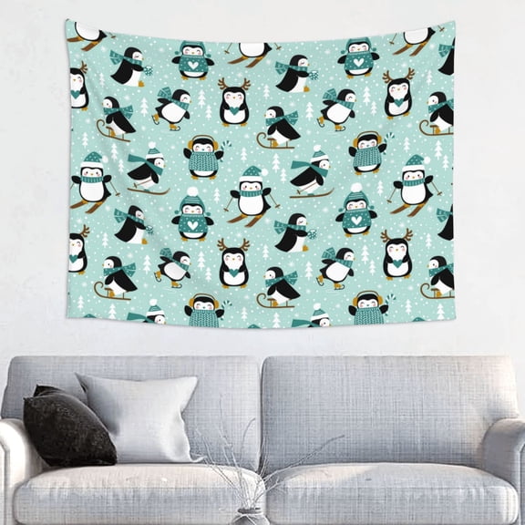 Hirioo Winter Skiing Penguin Print Tapestry Lightweight Fabric for Bedroom Aesthetic Home Wall Dorm Dcor Living Room Decor 29x37 Inch