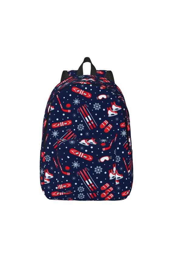 Winter Skiing Snowflakes Canvas Backpack, Durable Travel Backpack with Multiple Compartments,Large Capacity, Backpack for School, Hiking, Work