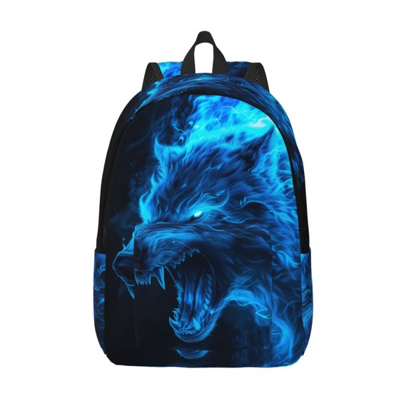 Hirioo Wolf Canvas Backpack, Durable Travel Backpack with Multiple Compartments,Large Capacity, Backpack for School, Hiking, Work
