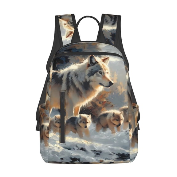 Hirioo Wolf Family Winter Wonderland for Lightweight Backpack, Durable and Comfortable, Ideal for Travel, School, Hiking, and Everyday Use