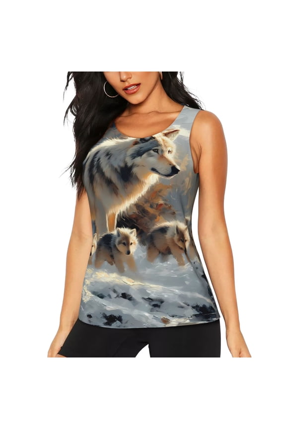 Wolf Family Winter Wonderland for Women's Workout Tank Top Sleeveless Workout Tops Athletic Gym Shirts-Small
