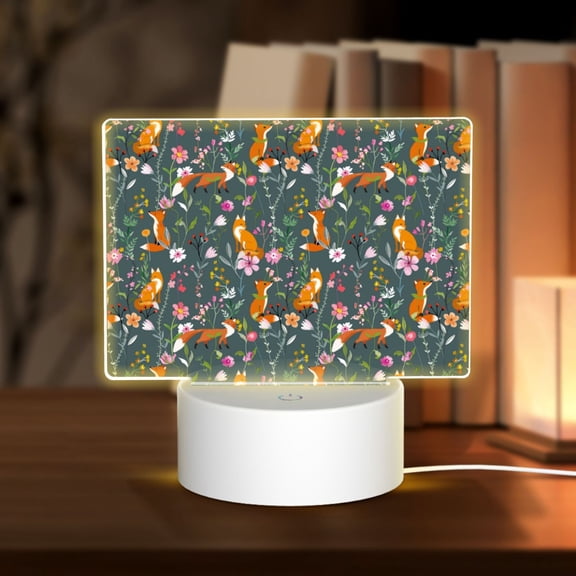 Hirioo Wolf Fox In Flower Forest for Rectangular Acrylic with Night Light Best Gifts for Lover Girl Mom, Valentine's Day Anniversary Birthday Wedding Present