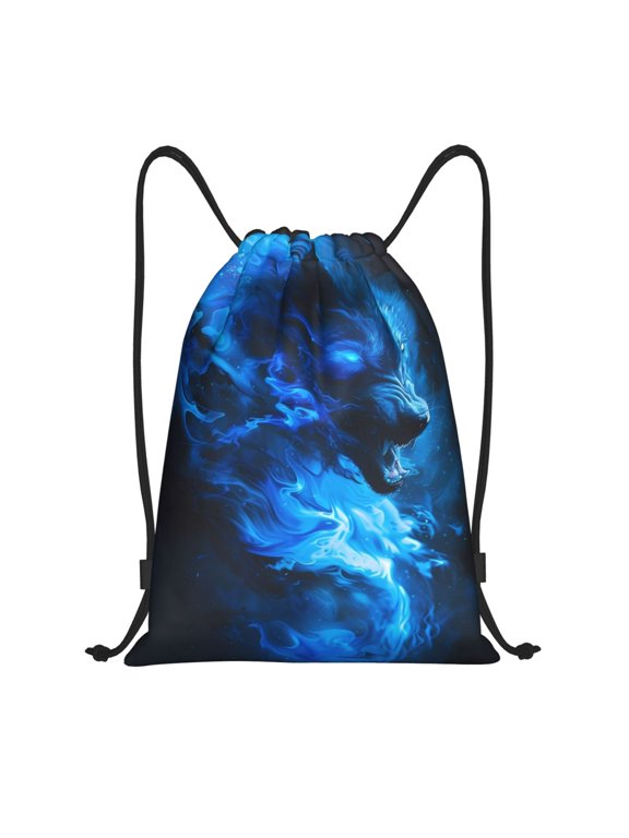 Wolf Print Drawstring Backpack Bag Sport Versatile Sports Backpack for Gym, Travel, Swimming, Beach