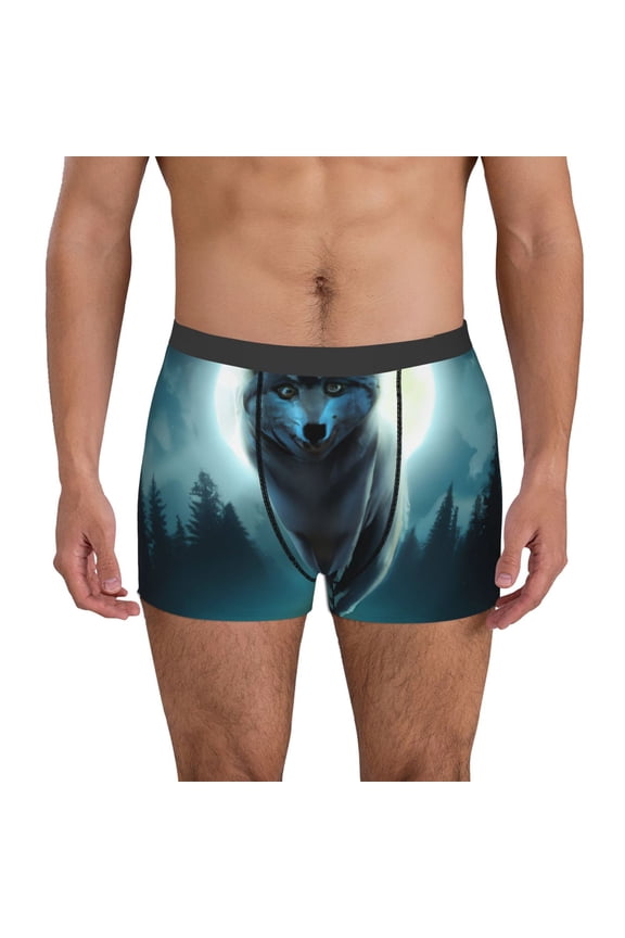 Wolf for Men's Boxer Briefs Men Cotton Underwear Boxer Briefs Panties-Small