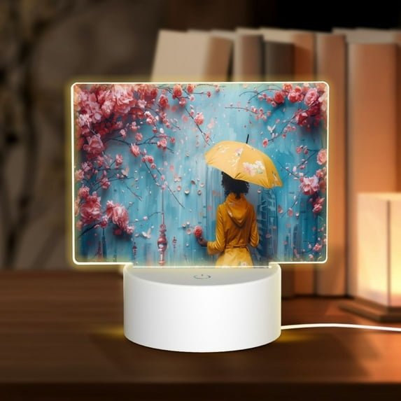 Hirioo Woman Under Blossoming Tree for Rectangular Acrylic with Night Light Best Gifts for Lover Girl Mom, Valentine's Day Anniversary Birthday Wedding Present