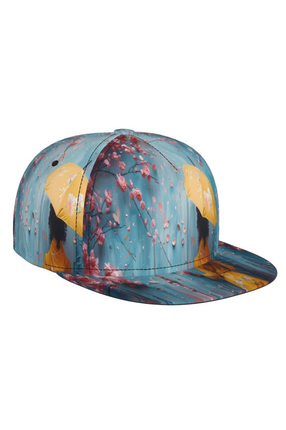 Woman Under Blossoming Tree for Baseball Cap Men Cap Flat Brim for Men Women Teens Adjustable Baseball Cap