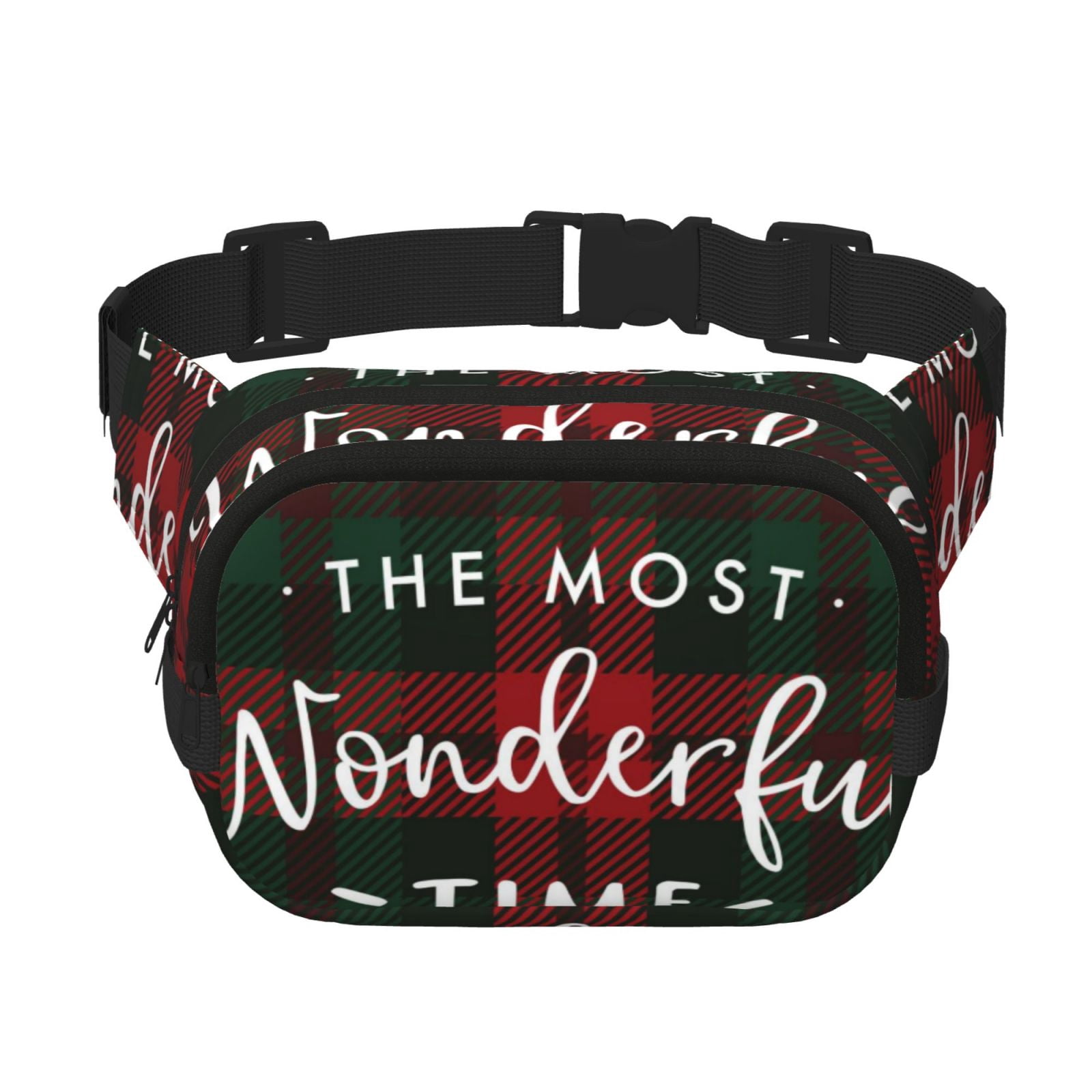 Hirioo Wonderful Time Christmas for Double Layer Waist Bag Adjustable Fanny Pack For Travel Running Hiking