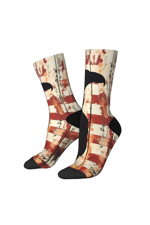 Wood Grain Bald Eagle Pattern Adult Middle Tube Socks Breathable Sock Non-Pilling,Contrasting Color Design