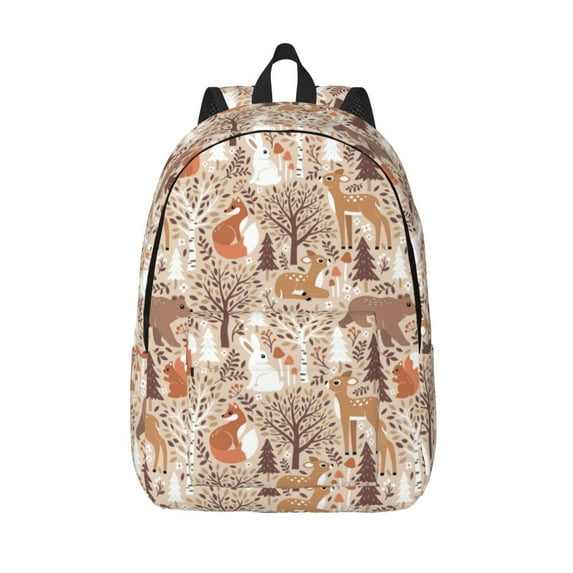 Hirioo Woodland Animals in Neutral Tones Canvas Backpack, Durable Travel Backpack with Multiple Compartments,Large Capacity, Backpack for School, Hiking, Work
