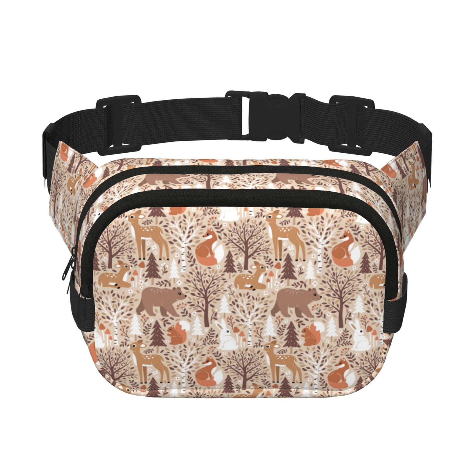 Hirioo Woodland Animals in Neutral Tones for Double Layer Waist Bag Adjustable Fanny Pack For Travel Running Hiking
