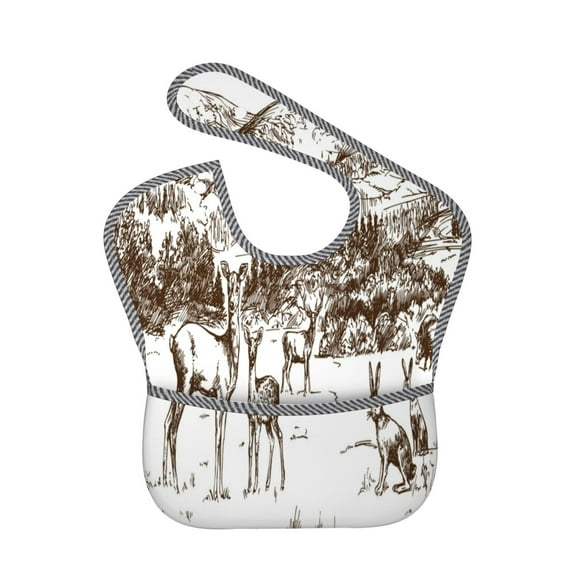 Hirioo Woodland Forest With Deers for Baby Waterproof Pocket Bib Adjustable Closed for Babies Toddlers with Large Pocket 6-24Months