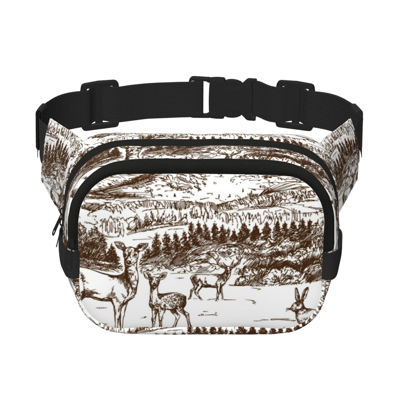 Hirioo Woodland Forest With Deers for Double Layer Waist Bag Adjustable Fanny Pack For Travel Running Hiking