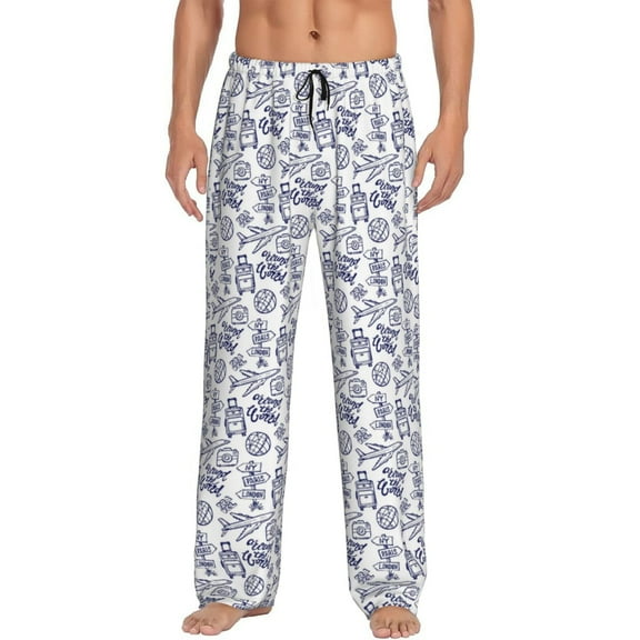 Hirioo World Travel2 for Men's PJ Pajama Pants Sleep Pants Men's Home Trousers with Pockets,S-3XL-3X-Large