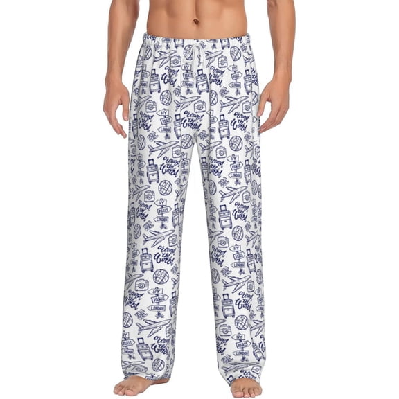 Hirioo World Travel2 for Men's PJ Pajama Pants Sleep Pants Men's Home Trousers with Pockets,S-3XL-X-Large