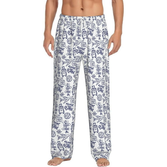 Hirioo World Travel2 for Men's PJ Pajama Pants Sleep Pants Men's Home Trousers with Pockets,S-3XL-X-Large