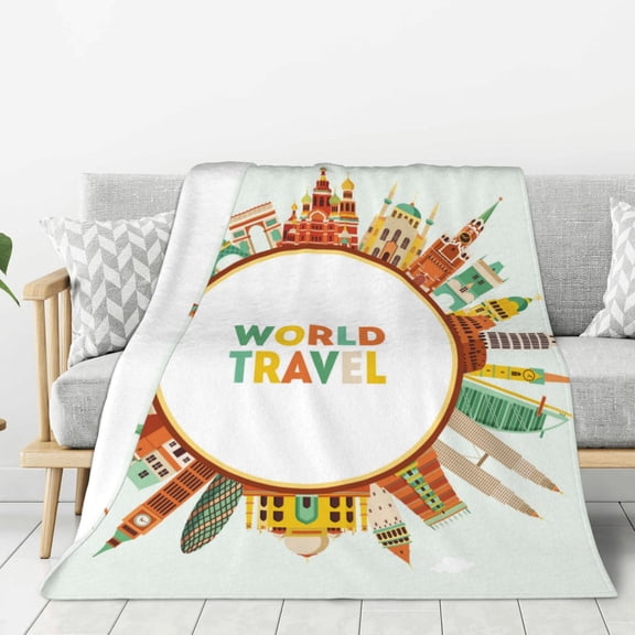 Hirioo World Travel3 for Flannel Blanket, Cozy and Warm Throw for Bed or Couch ,Perfect for All Seasons-40"x30"