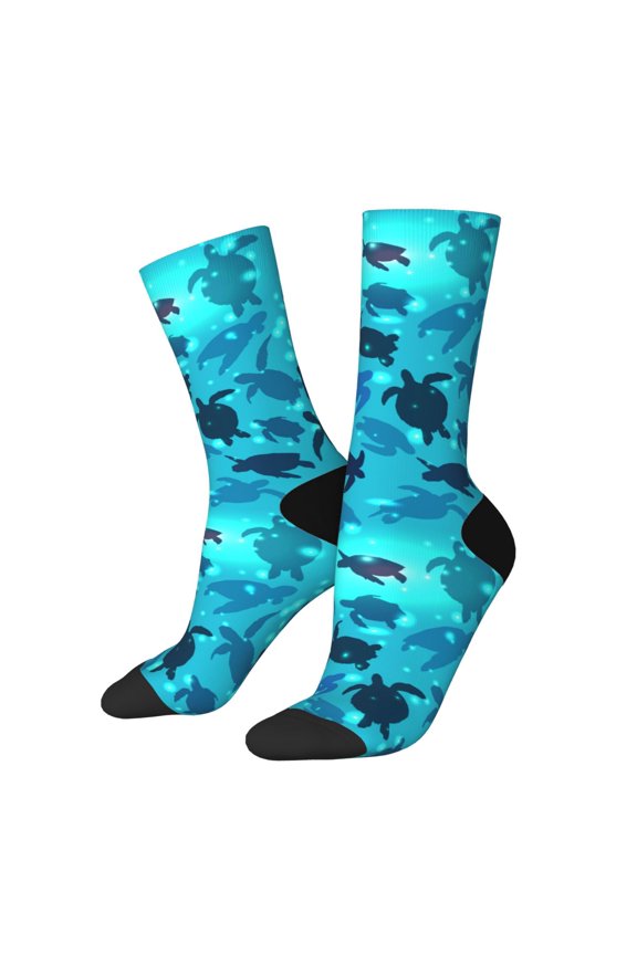 World Turtle Day Pattern Adult Middle Tube Socks Breathable Sock Non-Pilling,Contrasting Color Design