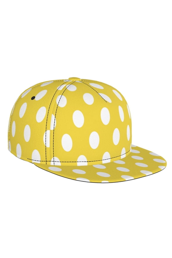 Yellow And White Polka Dot for Baseball Cap Men Cap Flat Brim for Men Women Teens Adjustable Baseball Cap