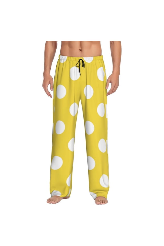 Yellow And White Polka Dot for Women's PJ Pajama Pants Sleep Pants Women's Home Trousers with Pockets,S-3XL-Small