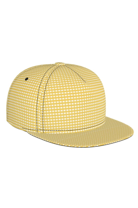 Yellow Gingham for Baseball Cap Men Cap Flat Brim for Men Women Teens Adjustable Baseball Cap