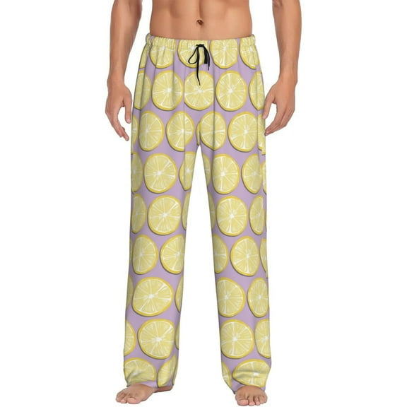 Hirioo Yellow Lemon Slices for Men's PJ Pajama Pants Sleep Pants Men's Home Trousers with Pockets,S-3XL-