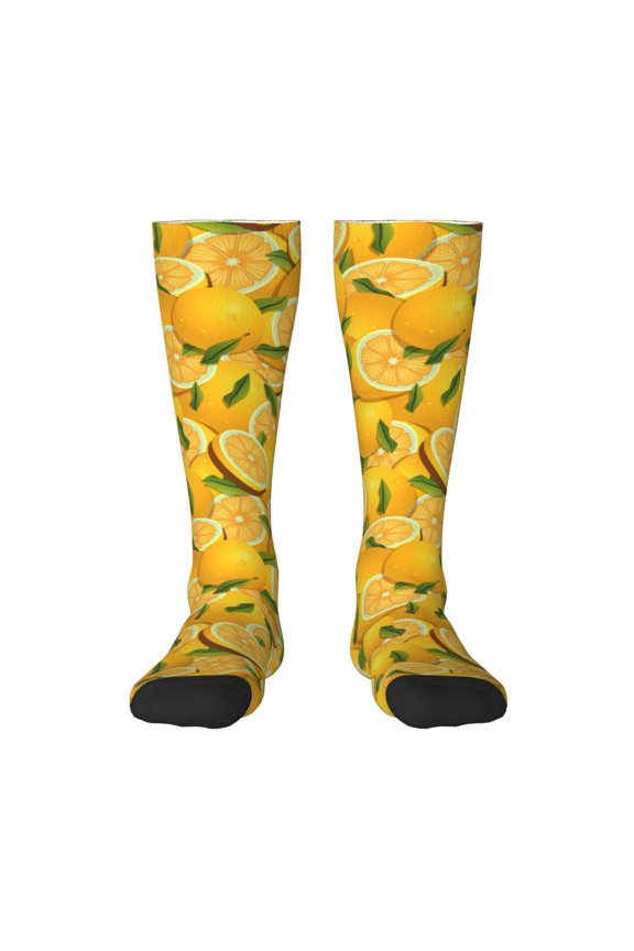 Yellow Limes for Adult Stockings Breathable Sock Non-Pilling,Contrasting Color Design