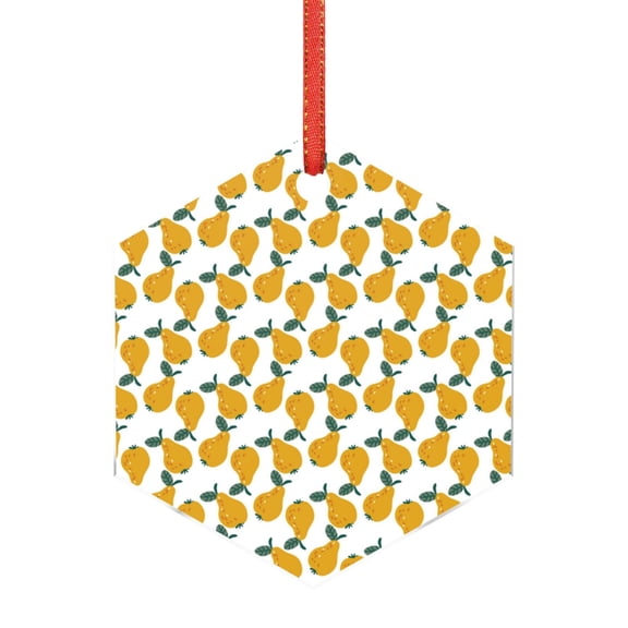 Hirioo Yellow Pears for Acrylic Christmas Pendant Hanging Christmas Tree Ornaments, Car, Home, Office Gift Decor-Hexagon