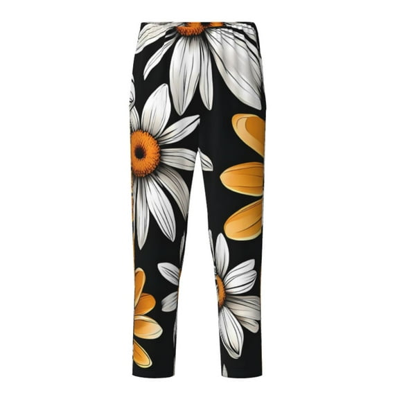 Hirioo Yellow White Daisy Pattern for Teenagers' Pajama Pants Womens Lounge Pants with Pockets Pj Bottoms Pants for Men-Medium