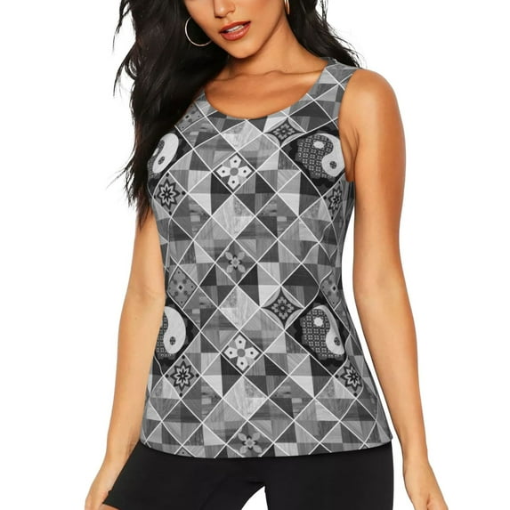 Hirioo Yin Yang With Black And White for Women's Workout Tank Top Sleeveless Workout Tops Athletic Gym Shirts-Large
