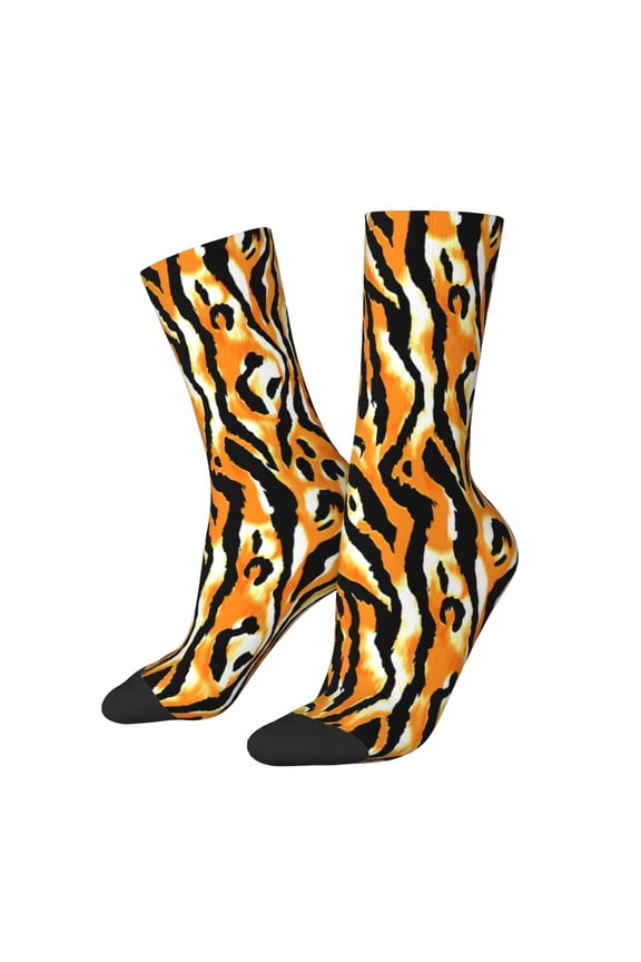 Zebra Pattern Adult Middle Tube Socks Breathable Sock Non-Pilling,Contrasting Color Design