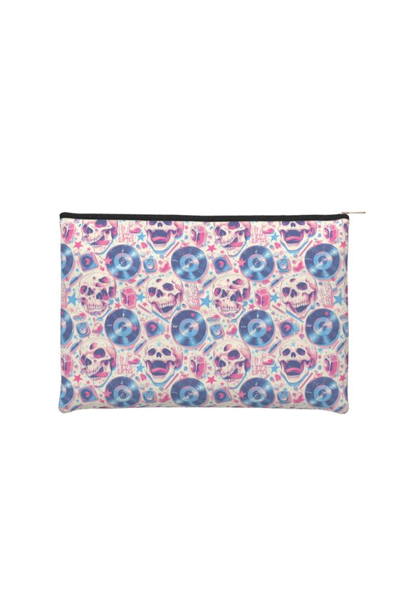 blue record rock Skull for Paper Reusable Cosmetic Bag Zipper Encouragement Travel Pouch Toiletry Bag for Women Girls