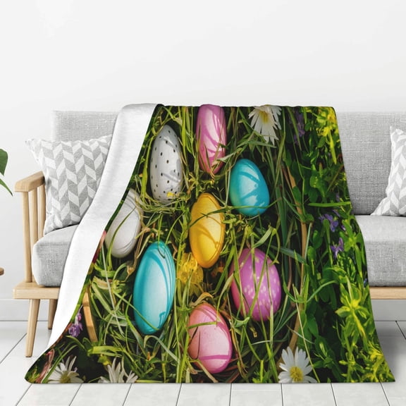 Hirioo colorful Easter eggs for Flannel Blanket, Cozy and Warm Throw for Bed or Couch ,Perfect for All Seasons-80"x60"