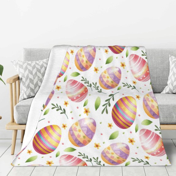 Hirioo colorful easter eggs for Flannel Blanket, Cozy and Warm Throw for Bed or Couch ,Perfect for All Seasons-40"x30"