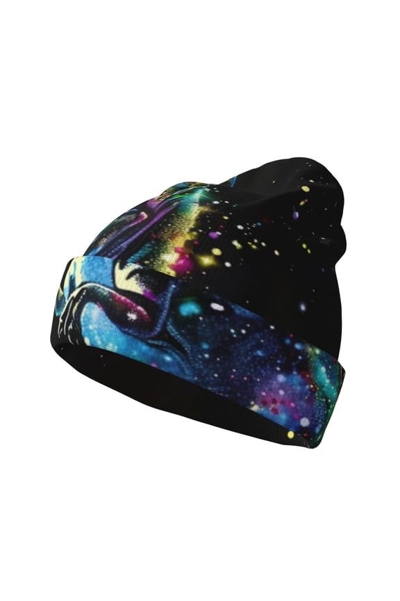 colorful flames dinosaur for Men's Knit Cuffed Beanie for Outdoor Activities Unisex